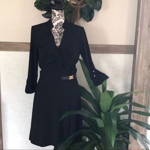 Cache Gold Buckle Ruffled Wrap Dress